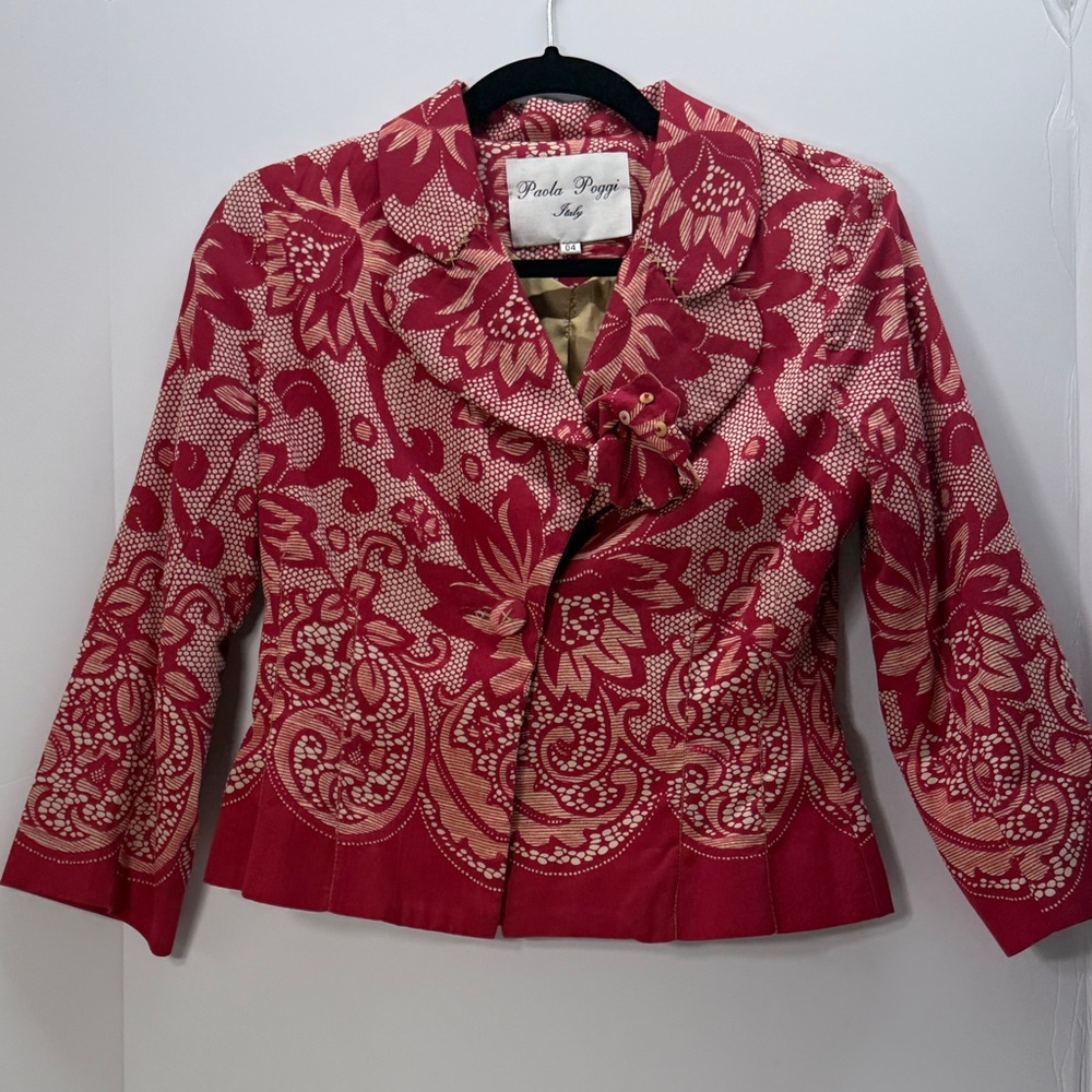 Vintage Italian Red & Beige Floral Blazer